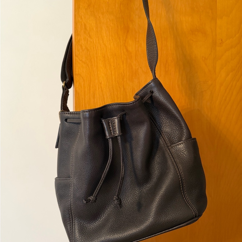 Coach Black Pebbled Leather Drawstring Shoulder Bag